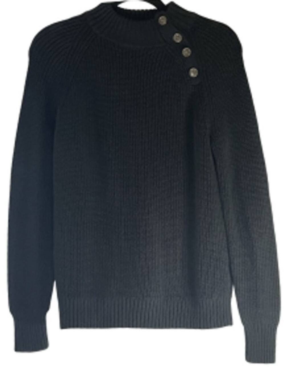 J.Crew Black Crew Neck Chunky Knit Thermal Sweater Button Accent Size S